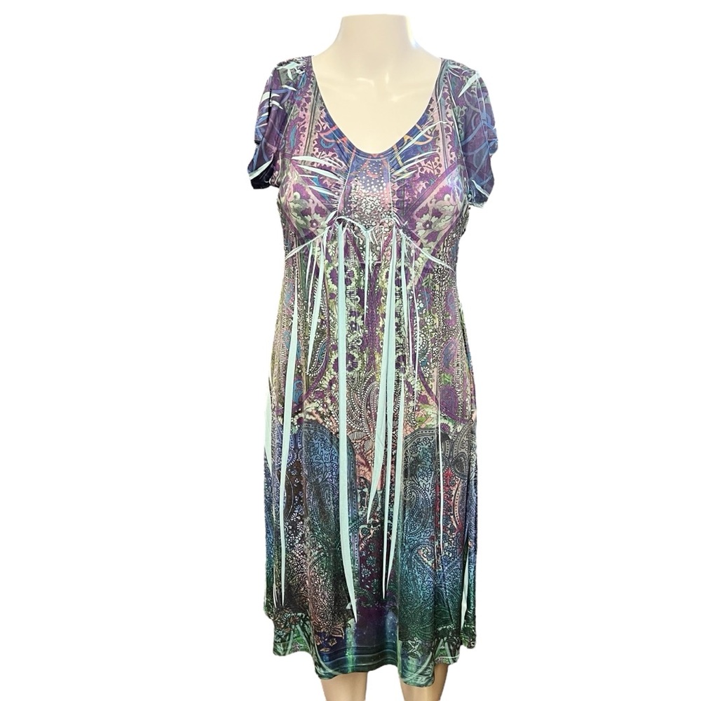 Live and Let Live Women’s Vibrant Purple & Green Boho Dress Sz. SM/MD